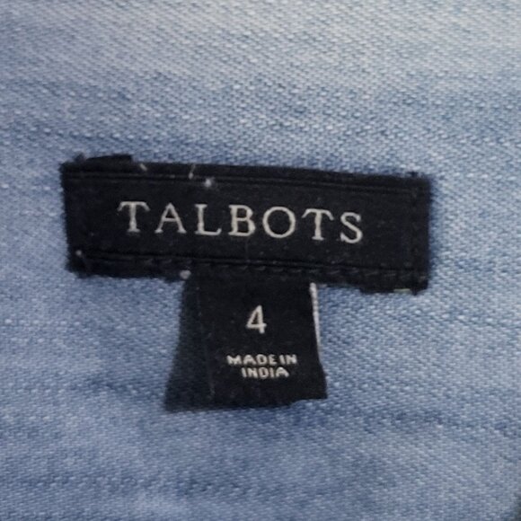 TALBOTS Women's SZ 4 Distressed Washed Denim Button Up Shirt Grunge Cotton - Picture 4 of 10
